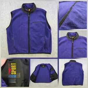 Vintage J Crew Sport Vest Mens Large Purple Fleece Sherpa Full Zip Pockets 90s